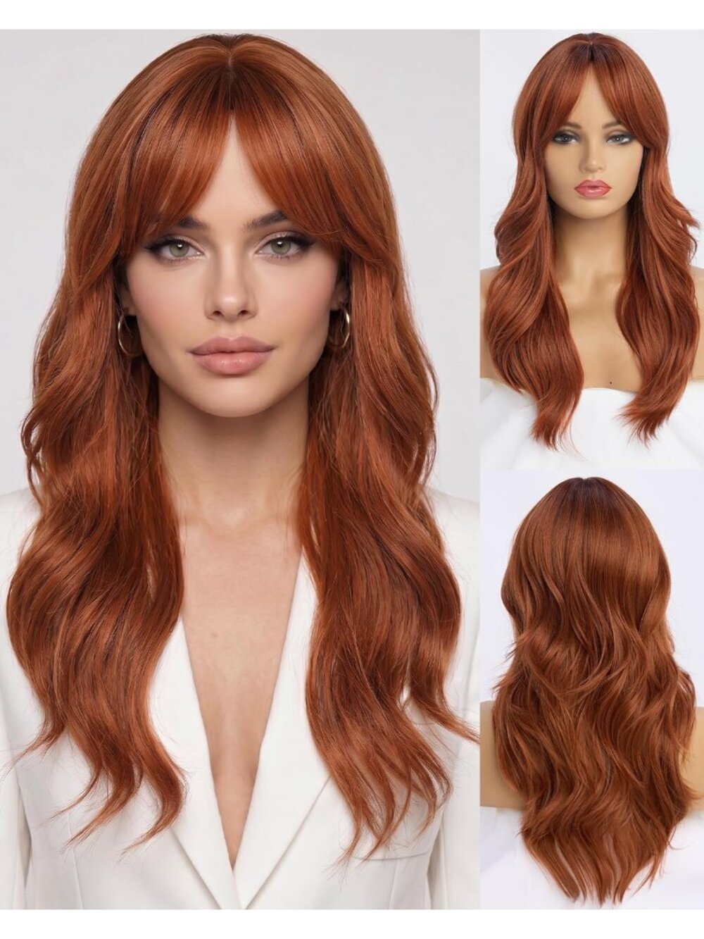 Women's Omber Brown 26 Inch Long Layered Heat Resistant Synthetic Wavy Hair Wigs